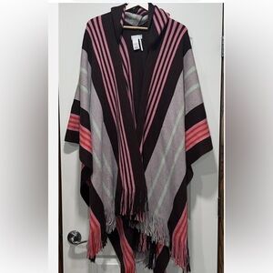 Free People Pink and Gray Striped Cape